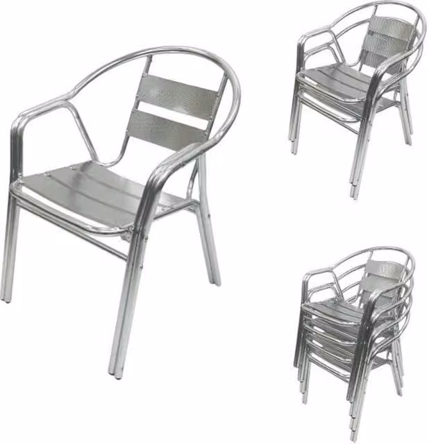 NESTLUNE 2-Piece Deluxe Silver Powder Coated Aluminium Garden Chair Set with Armrests