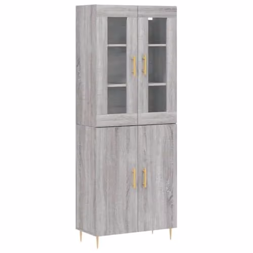 vidaXL Modern Grey Sonoma Highboard with Glass Hinged Doors, W/D/H: 69.5 x 34 x 180 cm – 1