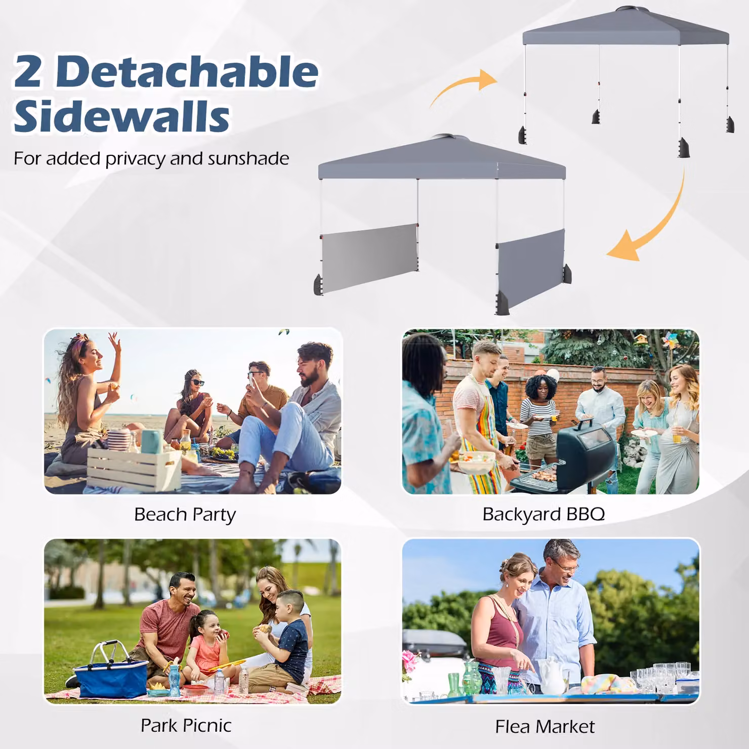 Gymax Pop up Canopy Tent with 2 Half Sidewalls and Wheeled Bag, Grey, W: 300 cm, D: 300 cm, H: 266 cm – 2
