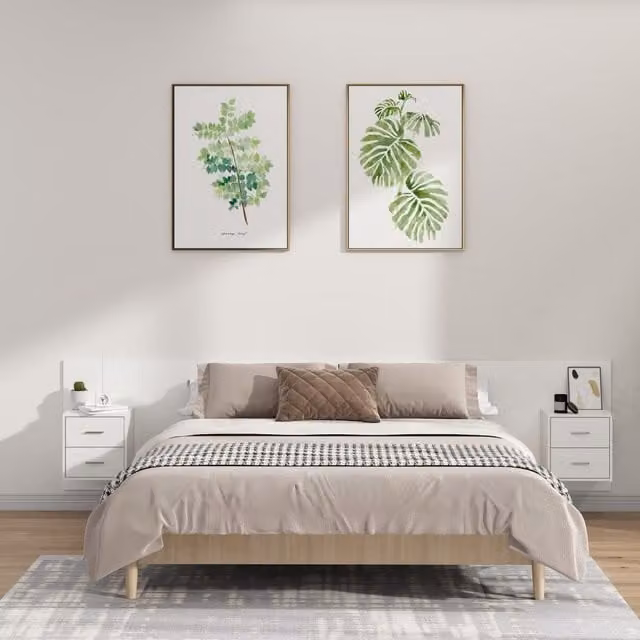 Berkfield Home White Engineered Wood Bed Headboard with Integrated Nightstand Cabinments