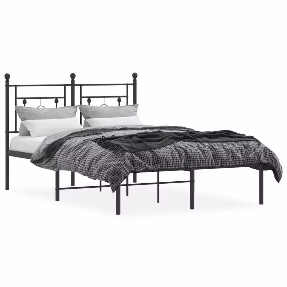 Berkfield Home Metal Bed Frame with Headboard, Black, W/D/H: 120 x 190 cm – 2