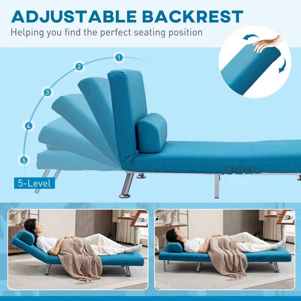 Wyld Haus Rekele Single Sleeper Chair in Petrol Blue with Metal Frame and Armrests – 5
