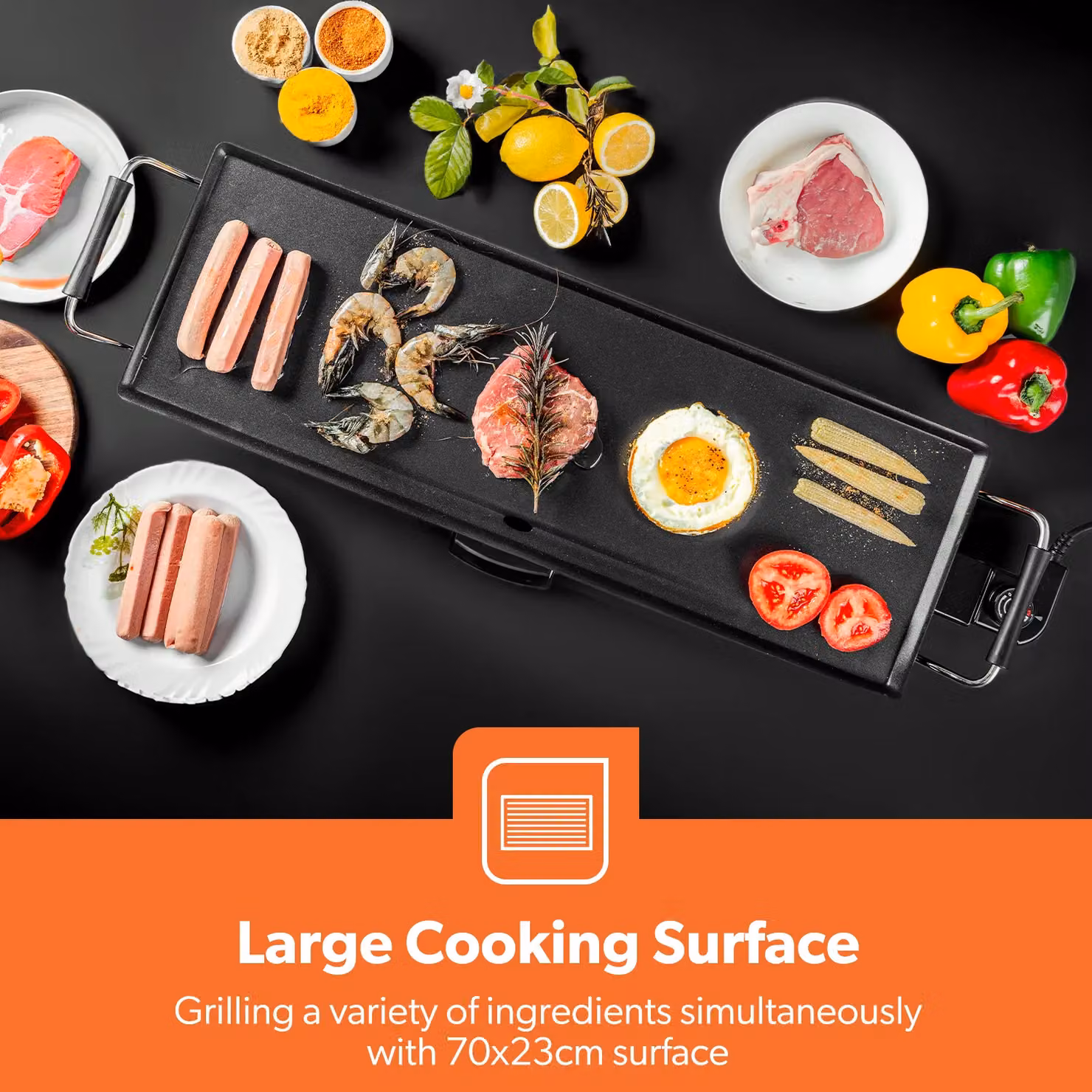 Geepas Electric Teppanyaki Table Top Grill and Griddle with Non-Stick Coating and Adjustable Thermostat, Black – 7