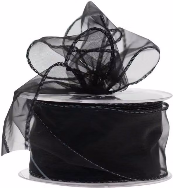 Kingsbury Gifts Black Wired Chiffon Organza Ribbon