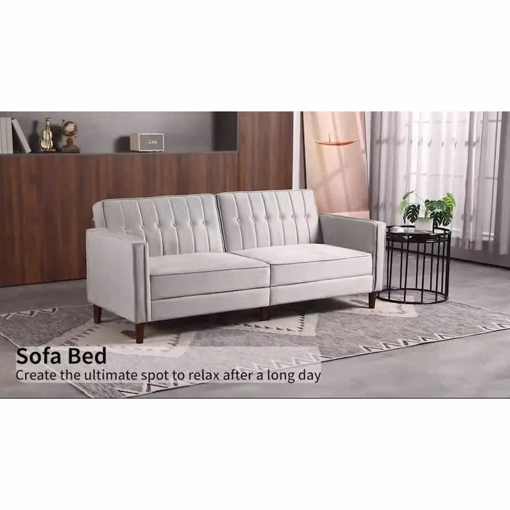 FORGEVIO Grey Velvet Convertible Sofa Futon with Click-Clack Sleeping Function, 140 x 200 cm – 2