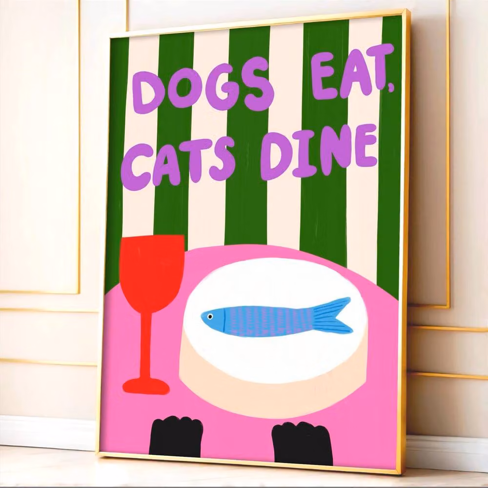 The Paper Tail Cats Dine Funny Animal Art Print, Multicolour, A5 – 2
