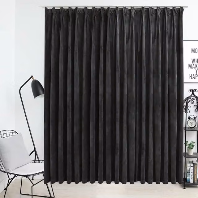 Berkfield Home Anthracite Velvet Blackout Curtain with Hooks W: 290 cm, H: 245 cm – 1