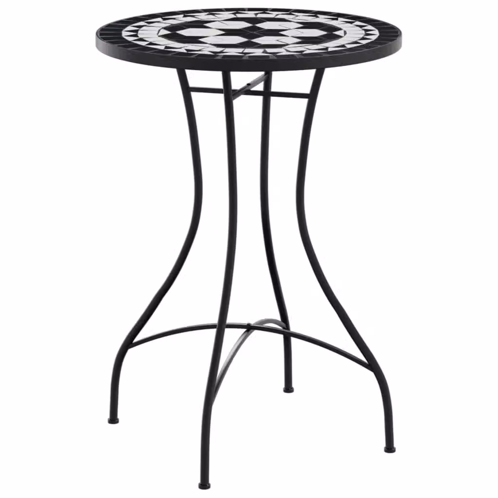 Berkfield Home Mosaic Bistro Table in Black and White Ceramic and Metal, W: 50 cm, D: 70 cm, H: 50 cm – 2