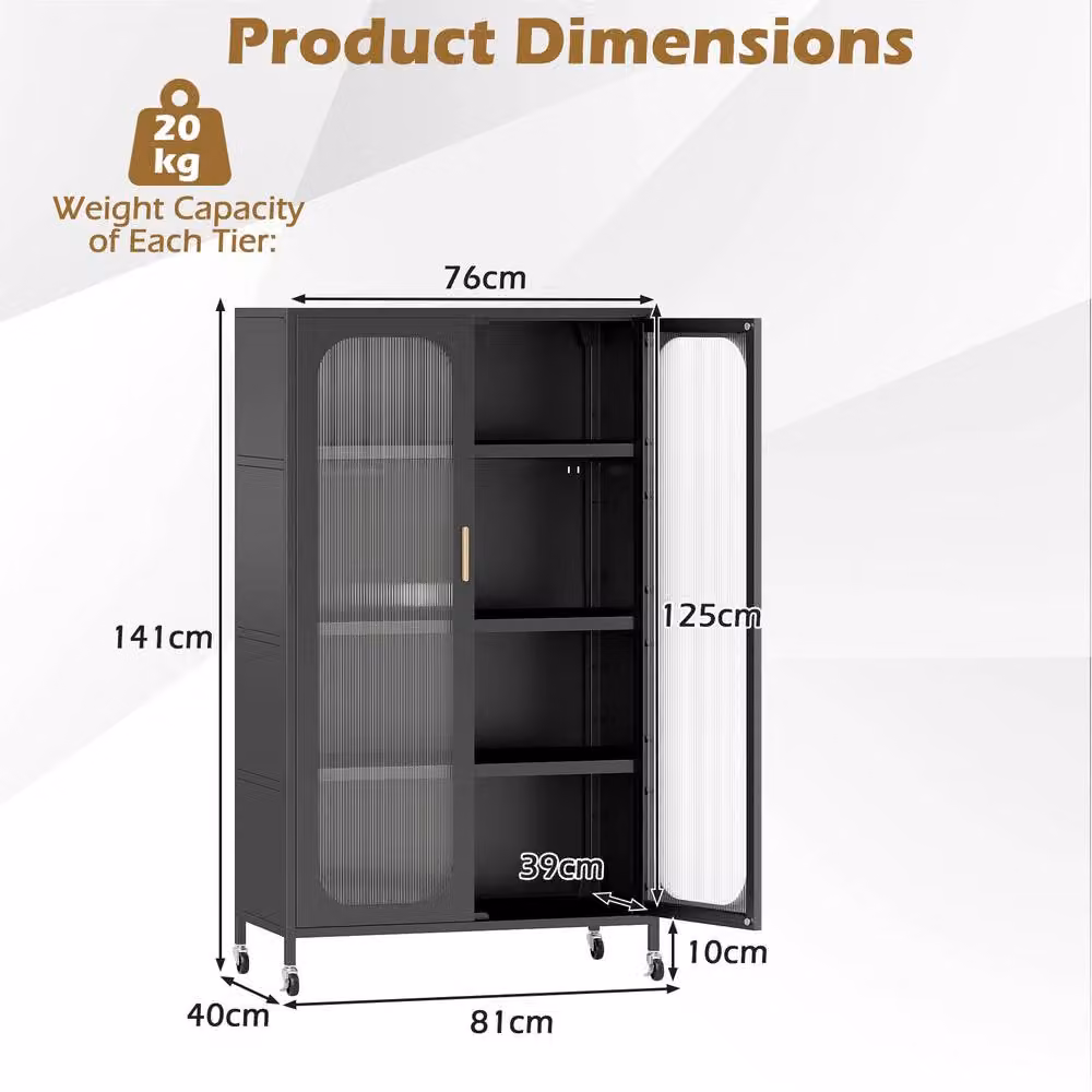 Gymax 5-Tier Tall Kitchen Pantry Cabinet with 2 Hinged Doors and Wheels in Black – 2