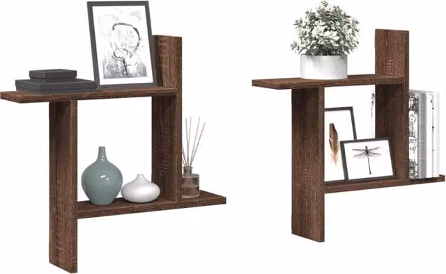 Berkfield Home Wall Mounted Shelves, 2 Pack, Brown Oak, W/D/H: 50 x 12 x 50 cm – 1