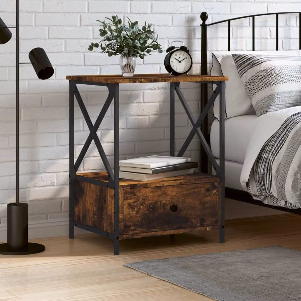 Berkfield Home Smoked Oak Bedside Table in Brown, W/D/H: 50 x 41 x 65 cm – 2