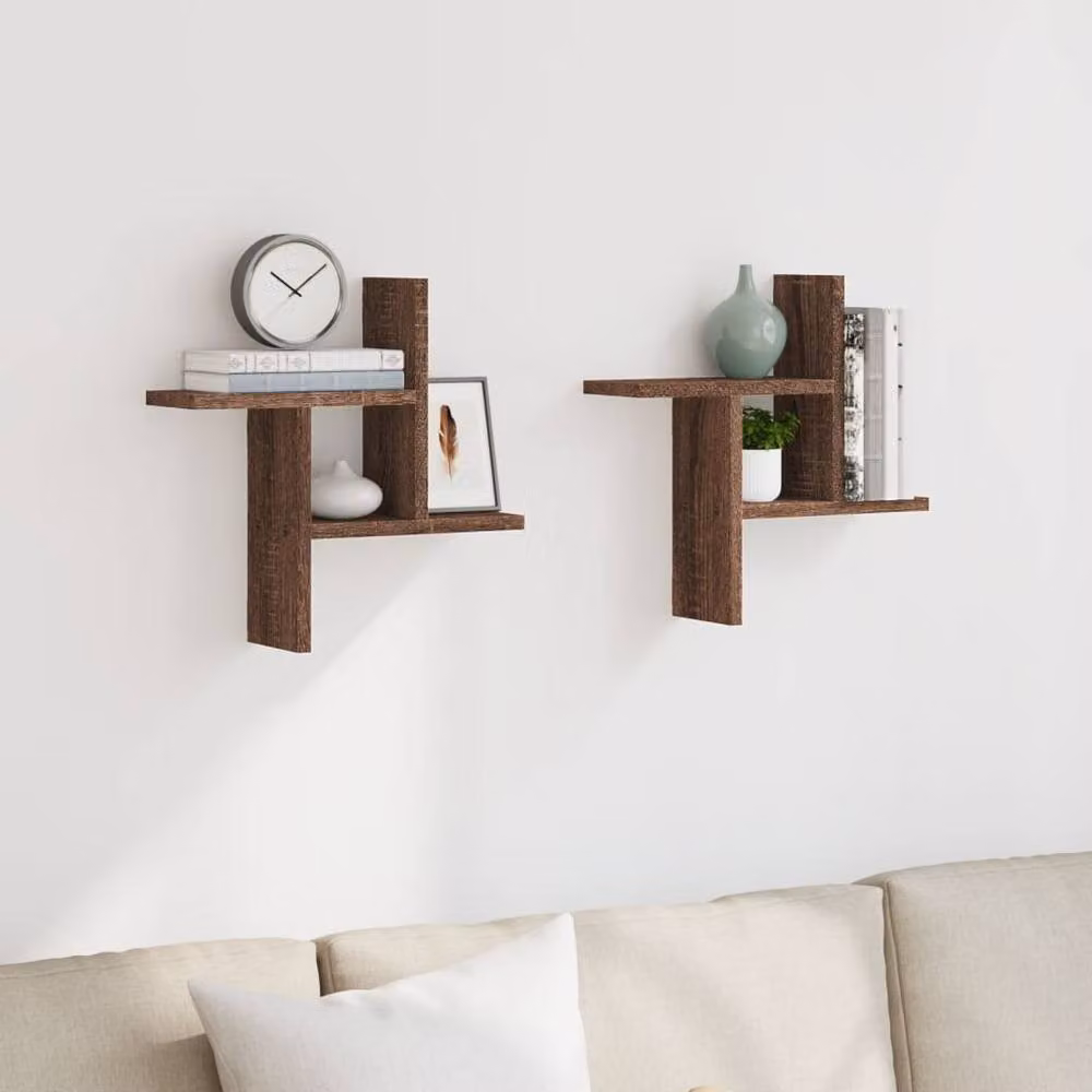 Berkfield Home Wall Mounted Shelves, 2 Pack, Brown Oak, W/D/H: 38 x 12 x 38 cm – 2