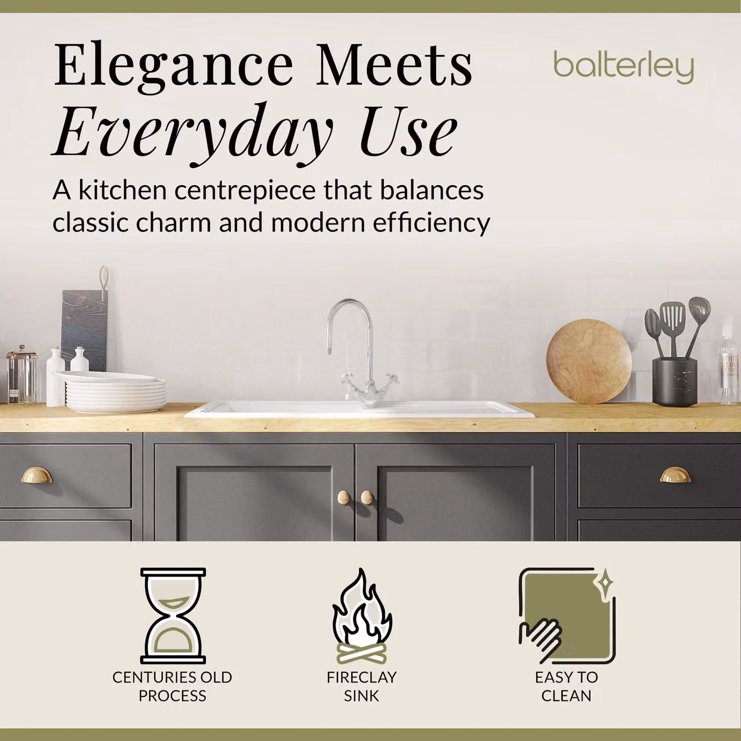 Balterley White Ceramic Fireclay Drop In 1 Bowl Sink with Drainer, Mixer Tap and Waste, W: 1010 mm – 2