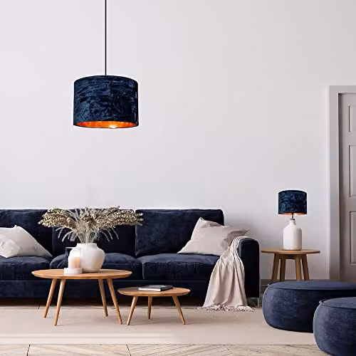 Happy Homewares Midnight Blue Crushed Velvet Circular Drum Lampshade with Copper Inner, Diameter: 25.4 cm – 2