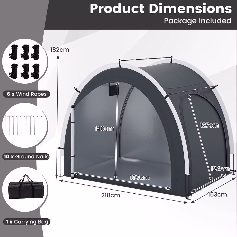 Gymax Portable Waterproof Bike Storage Shed Tent in Grey, W/D/H: 218 x 153 x 182 cm – 2
