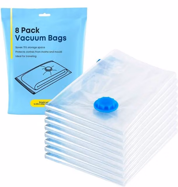 FINEWAY 8-Pack Reusable Vacuum Storage Bags in Transparent, W: 50 cm, H: 70 cm – 1