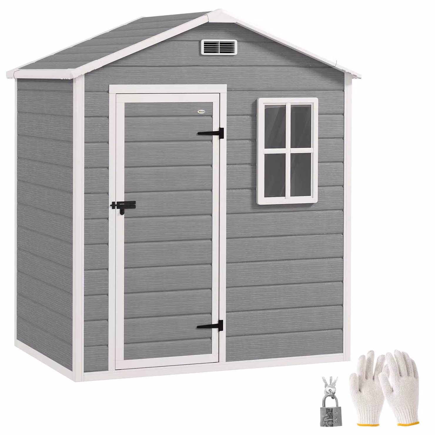OUTSUNNY Grey Resin Garden Shed with Floor, Window and Side Vent, W: 182 cm, D: 121 cm, H: 200 cm – 2