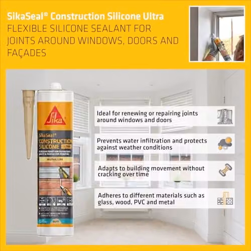 Sika SikaSeal Construction Silicone Sealant Ultra, Buff, 300ml – 3