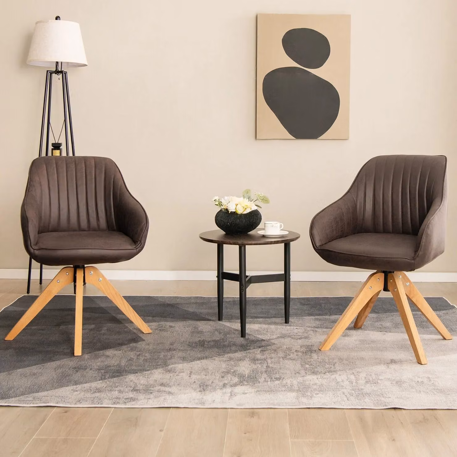 Costway Set of 2 Brown Synthetic Leather Swivel Accent Armchairs with Armrests – 2