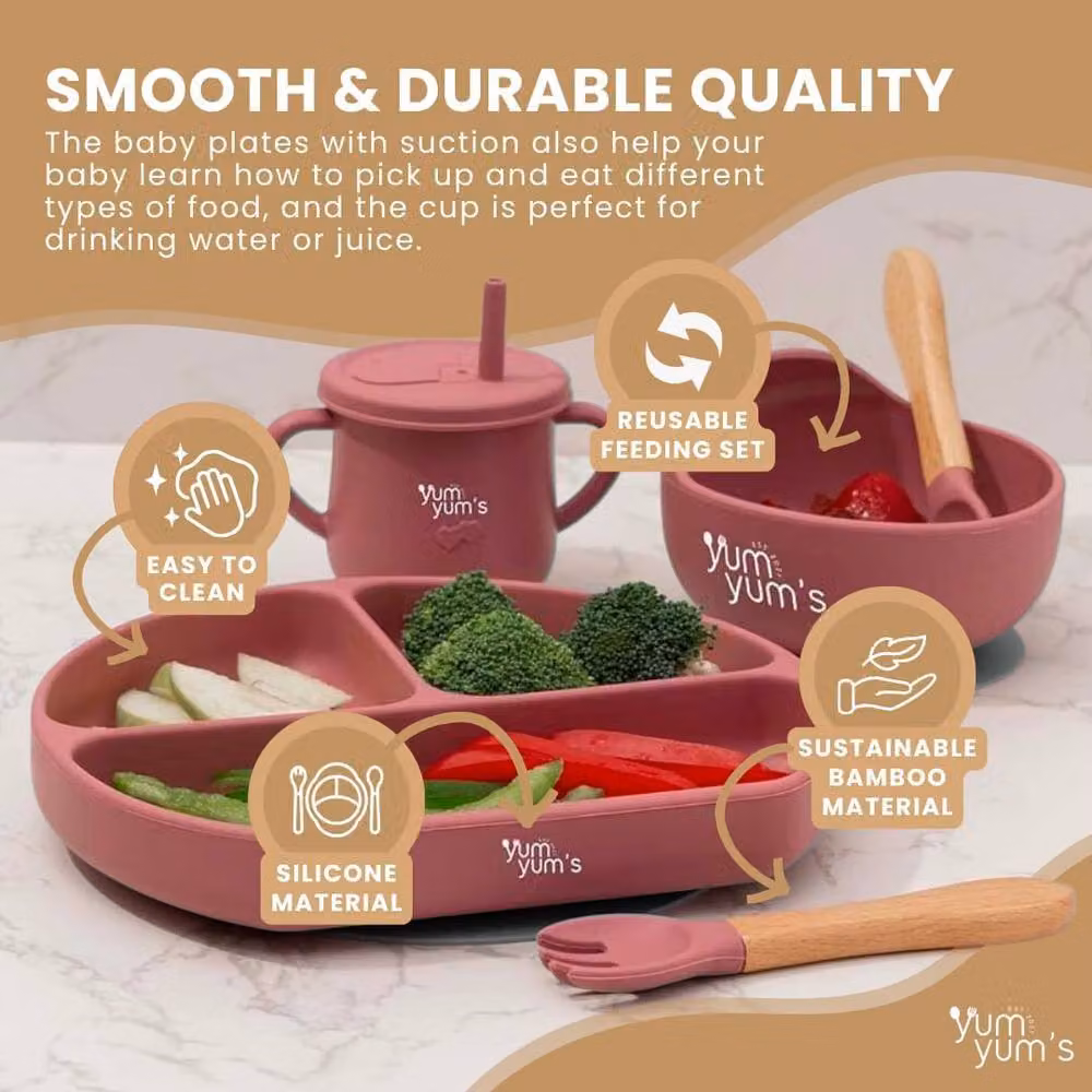 Yum Yums 10-Piece Reusable Silicone Baby Weaning Feeding Set in Pink – 3