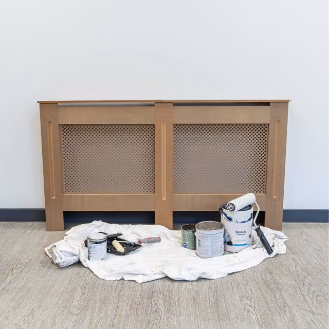 Jack Stonehouse Unpainted Geometric Diamond Grill Radiator Cover, Brown, Width: 152 cm