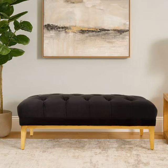 Fifty Five South Orsina Rectangular Chesterfield Ottoman in Black Velvet with Gold Base – 1