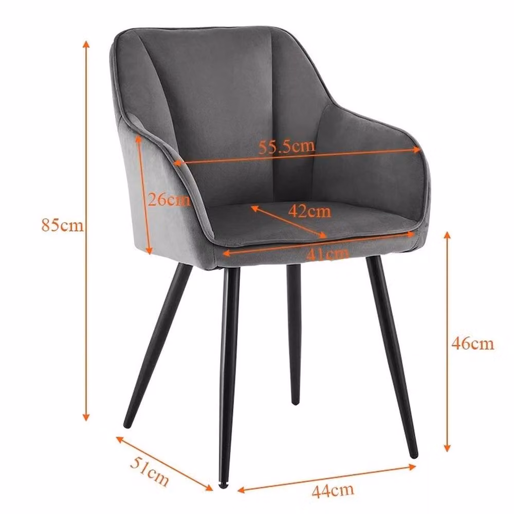FORGEVIO Set of 2 Grey Velvet Dining Chairs with Padded Back Cushions and Metal Legs – 2