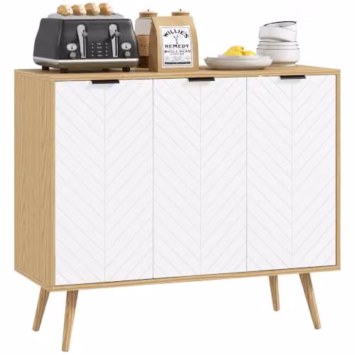 HOMCOM Modern White Sideboard Buffet Cabinet with Geometric Design for Kitchen and Dining Room, W: 91.5 cm