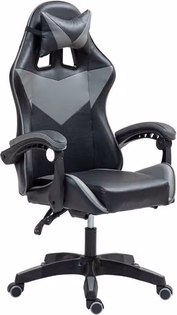 KORVIXA Black Synthetic Leather Gaming Chair with Headrest and Armrests, W/D/H: 100 x 100 x 120 cm – 1
