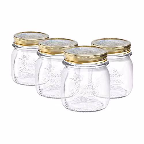 Bormioli Rocco Quattro Stagioni Glass Preserving Jars with Airtight Screw Lids, Transparent, 250ml, Pack of 4 – 1