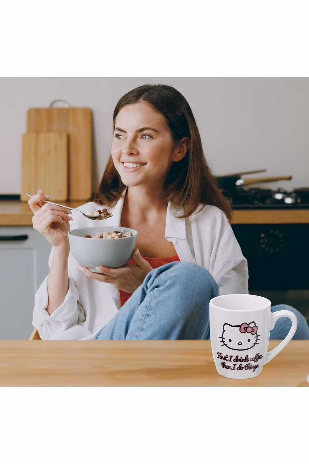 Get Trend Hello Kitty Sanrio Mug and Calf Socks Set in Pink, White and Multicolour, 315ml – 4