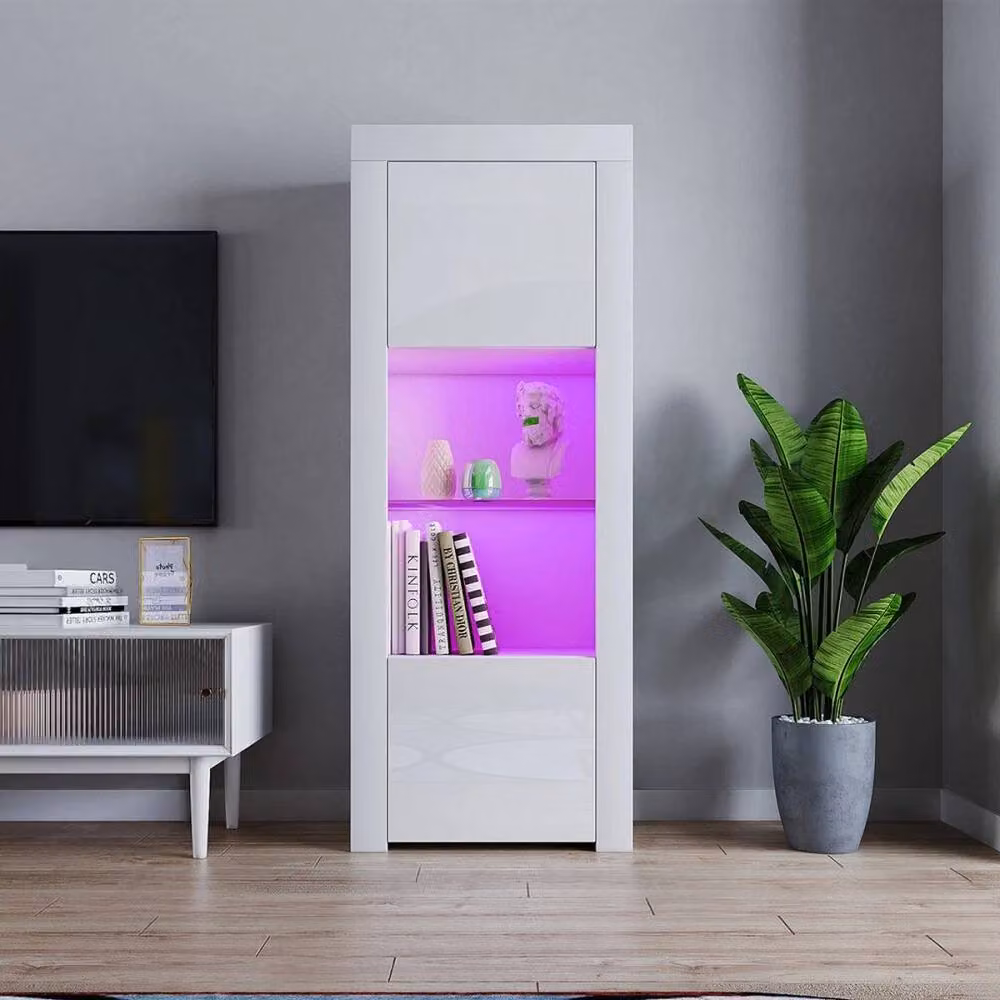 SPETLEK Modern LED Display Cabinet with Glass Doors in White Matt and High Gloss – 2