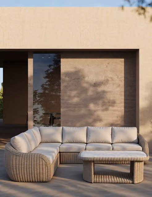 Royalcraft Bora 6 Seater Modern Rattan Garden Lounge Set in Beige
