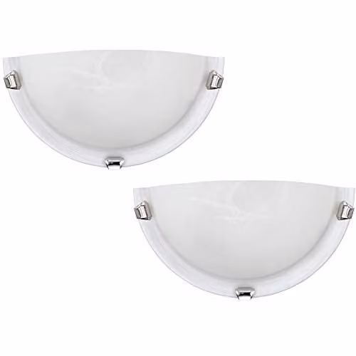 Loops 2 Pack Modern Wall Lights with Chrome Metal Finish and White Glass Alabaster Shades, E27 1x60W – 1
