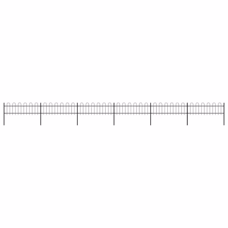 Berkfield Home Elegant Garden Fence with Hoop Top, Powder-Coated Steel, Black, W: 10.2 m, H: 0.6 m