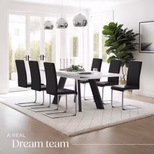 tectake Set of 6 Bettina Dining Chairs in Black with Synthetic Leather and Metal Cantilever Base – 2