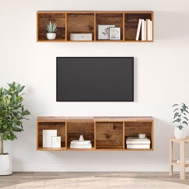 Berkfield Home Wall-mounted Storage Cubes in Old Wood Brown, 2 Pieces, W/D/H: 37 x 37 x 142.5 cm
