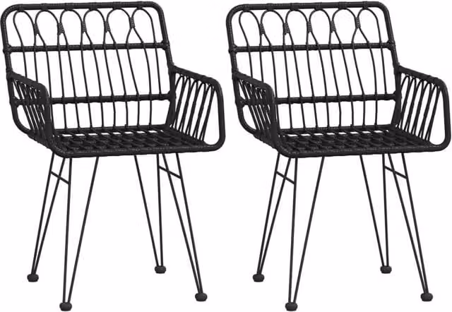Berkfield Home Set of 2 Black PE Rattan Garden Chairs with Armrests, W/D/H: 56 x 64 x 80 cm – 1