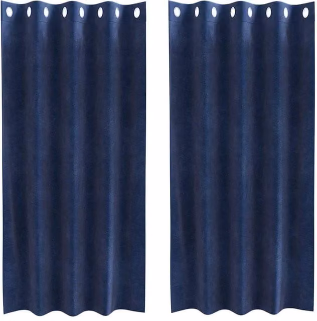 Berkfield Home Navy Blue Velvet Blackout Curtains with Eyelets, 2 Pack
