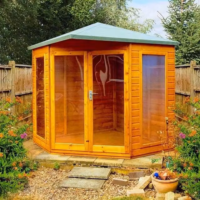 Shires Larkspur Summerhouse with Double Doors and Two Fixed Windows, Light Brown