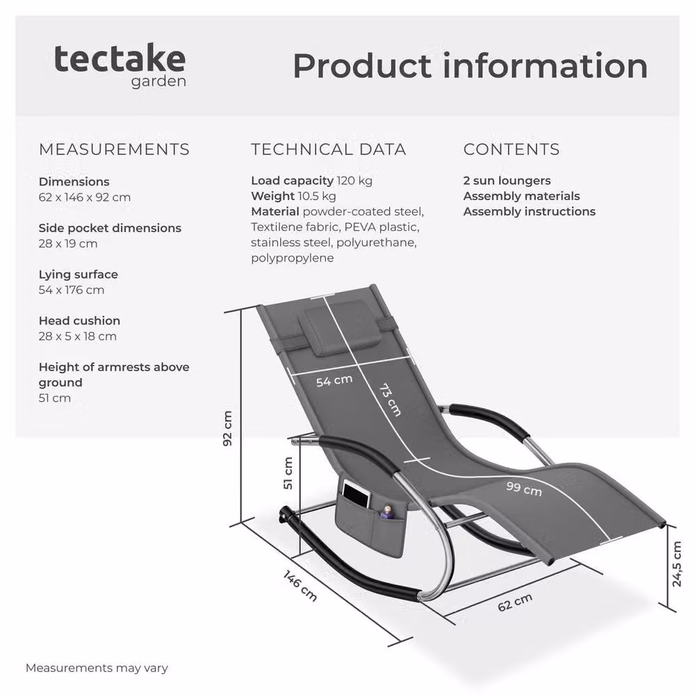 tectake Taya 2 Seater Sun Lounger in Grey and Black – 6