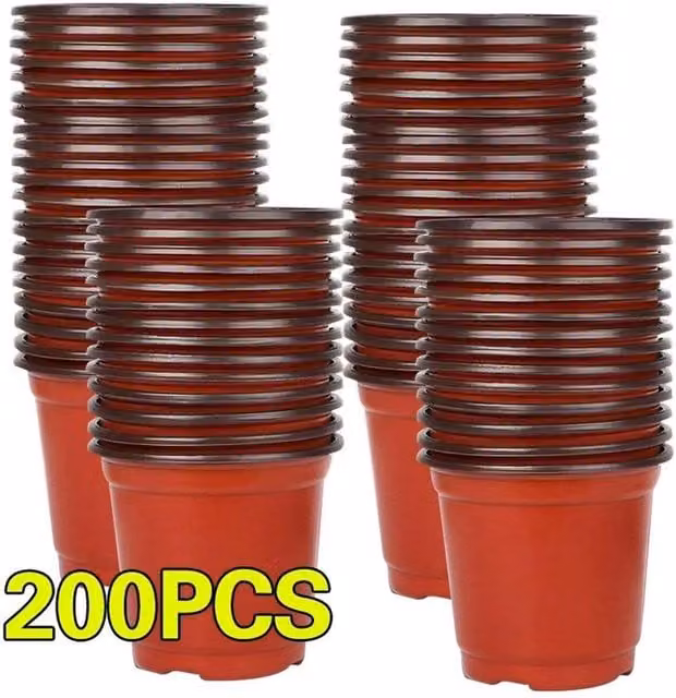 NESTLUNE 200-Piece Plastic Terracotta Style Plant Pots in Red for Herbs and Flowers – 1