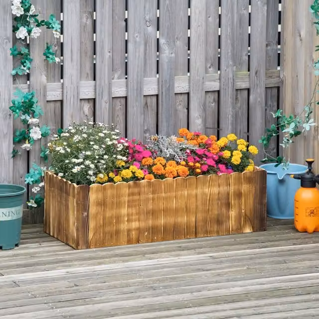 Outsunny Wooden Raised Flower Bed in Brown, W/D/H: 100 x 40 x 30 cm – 1
