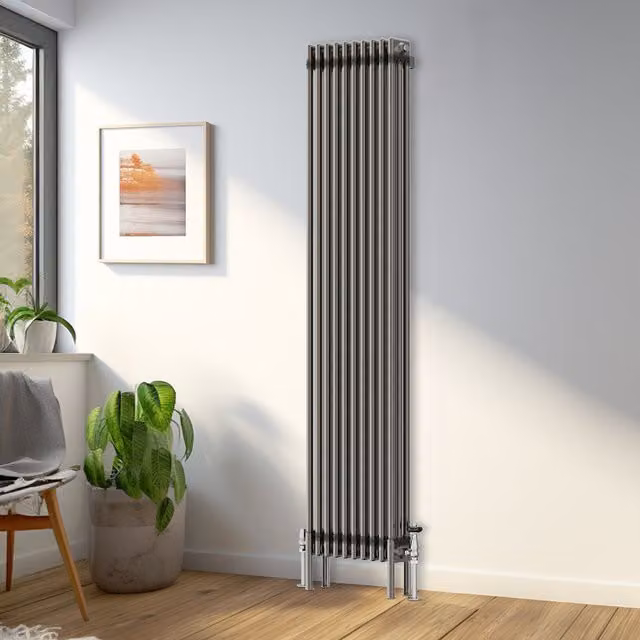 Traditional Raw Metal Triple Column Vertical Radiator in Silver, Height: 180 cm, Width: 47.2 cm