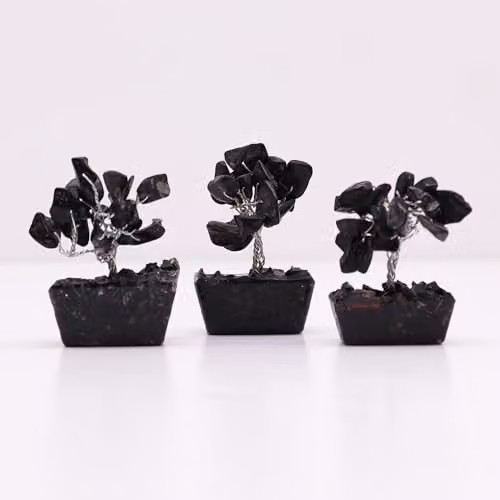 Thunder Tribes KDMD Mini Crystal Energy Tree with Black Agate Gemstones and Orgonite Wood Base – 3