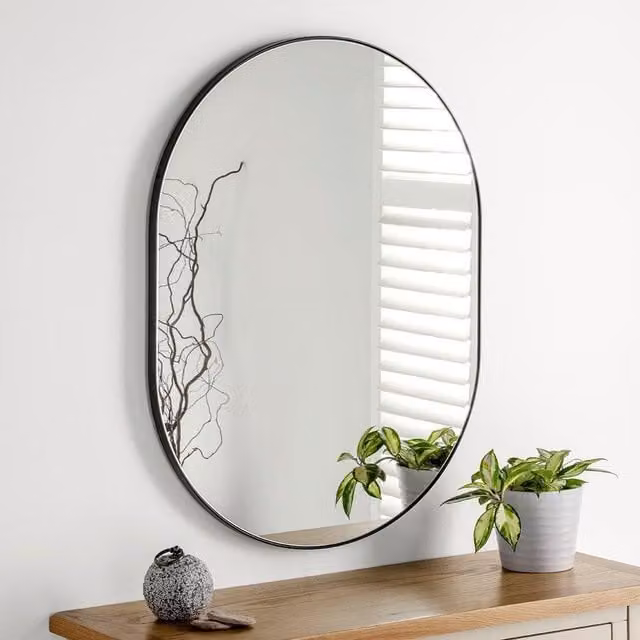 Yearn Mirrors Minimalist Oval Wall Mirror in Black, H 80 cm x W 60 cm