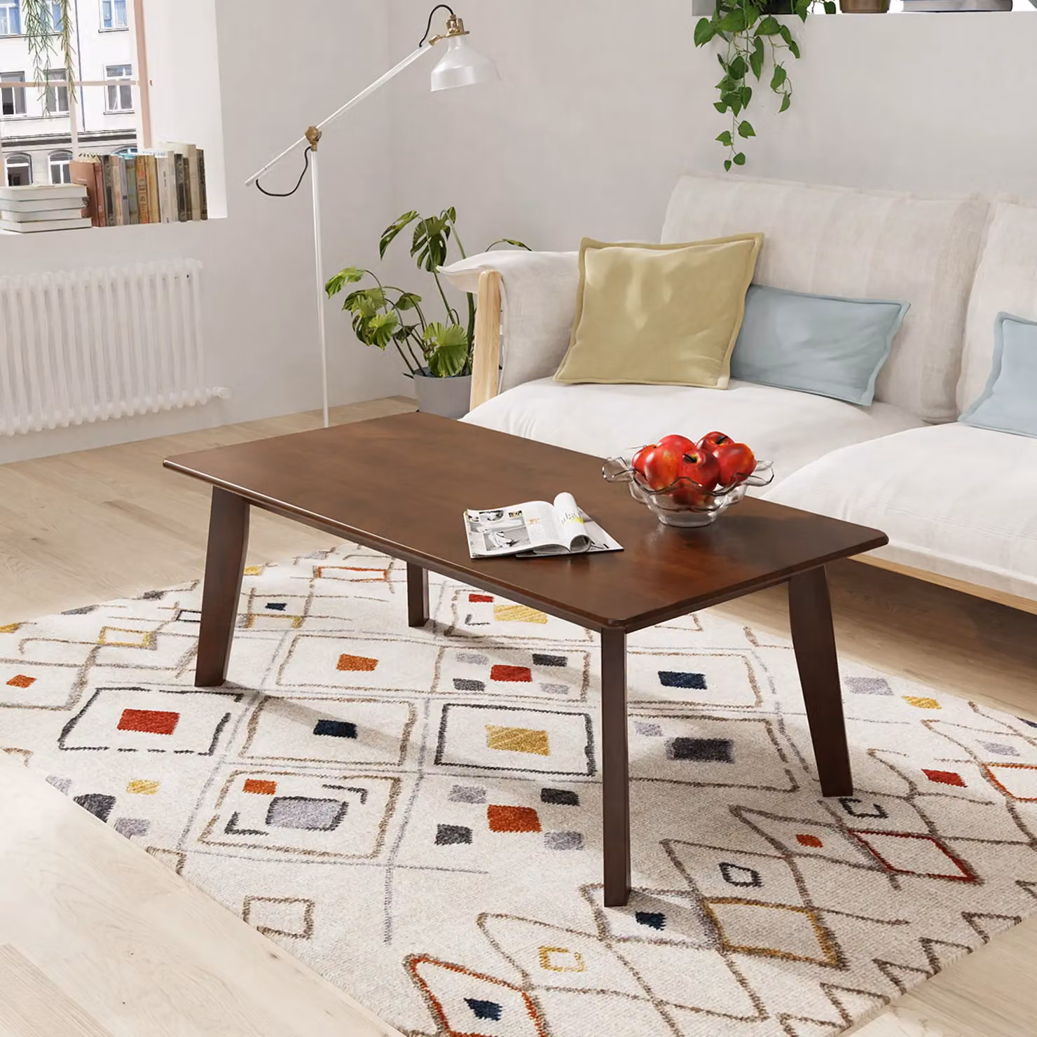 Costway Modern Rectangular Coffee Table in Brown Rubberwood – 3