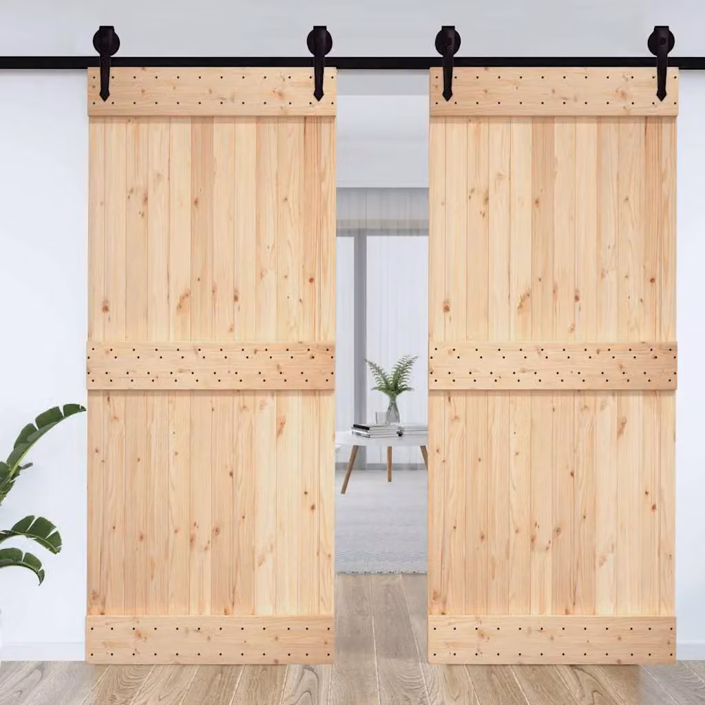 Berkfield Home Narvik Rustic Sliding Door in Brown Solid Pine, W: 100 cm, H: 210 cm – 1