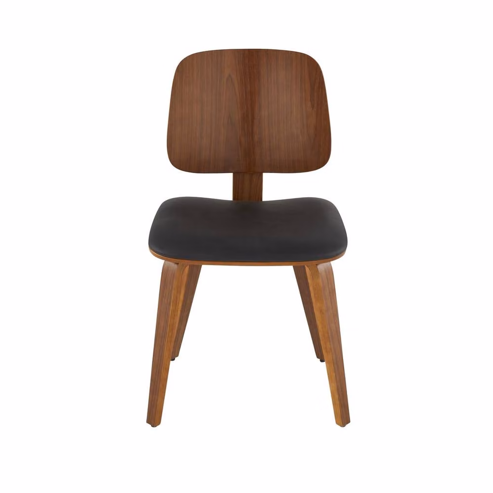 Signature Set of 6 Mid-Century Black Synthetic Leather and Walnut Wood Chairs – 2
