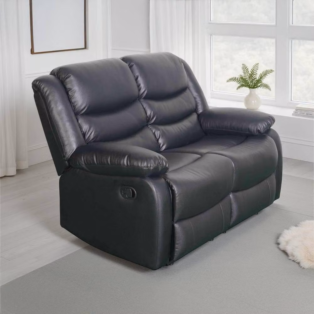 Furnishings For Less UK Cortland 3 Piece Manual Reclining Sofa Suite in Black Synthetic Leather – 4